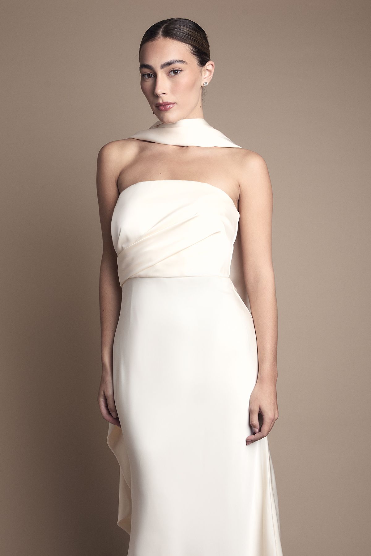 Coast Satin Fishtail Wedding Dress with Drape Scarf Ivory image 2