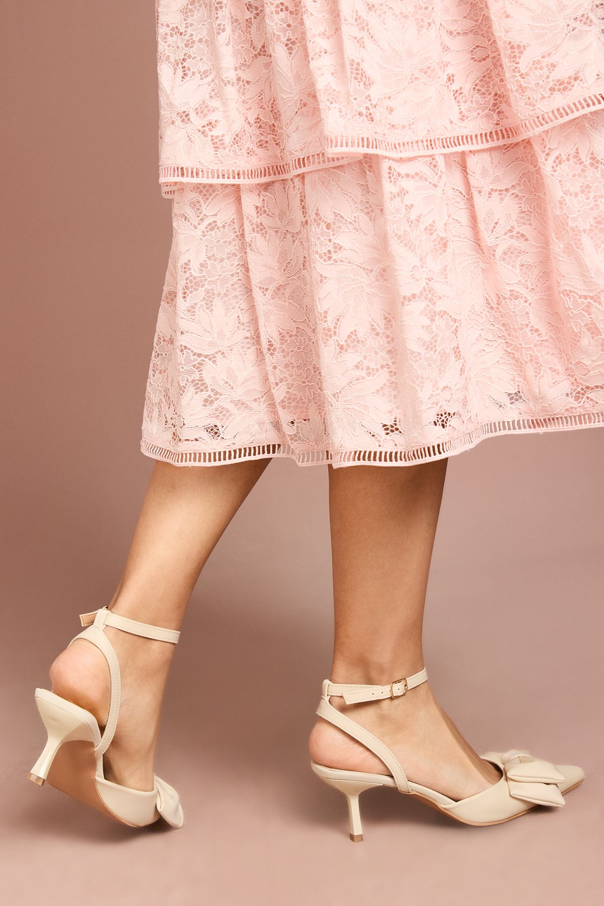 Coast Cristina Satin Bow Pointed Kitten Heel Court Shoes Cream image 3