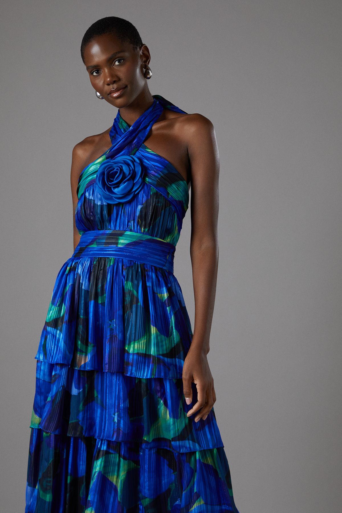 Coast Tiered Halter Tie Neck Maxi Dress Blue image 2