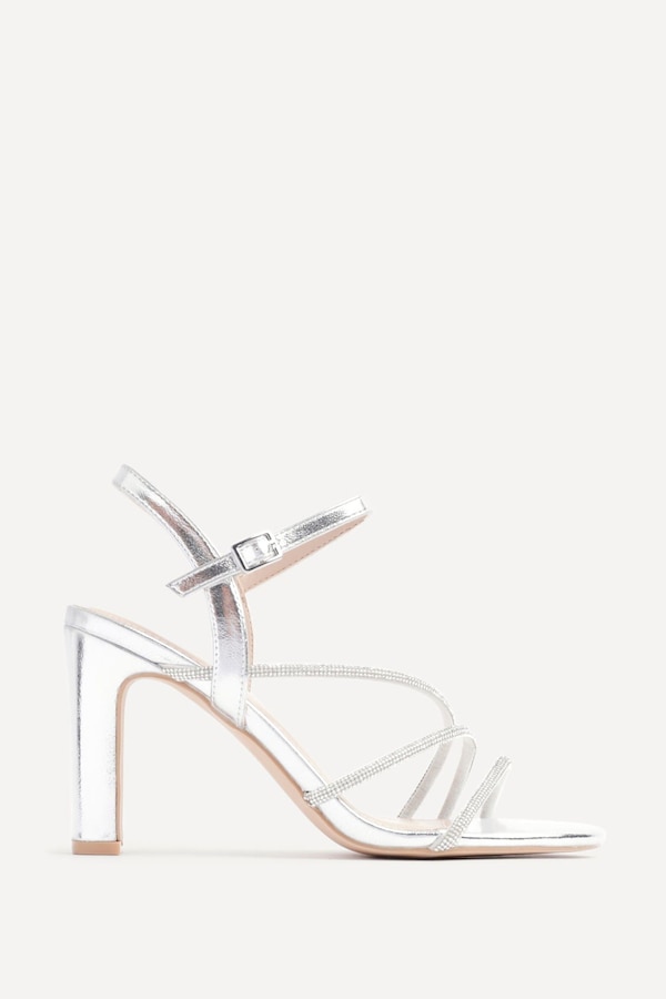 Linzi Matilda Silver Faux Leather Diamante Block Heel