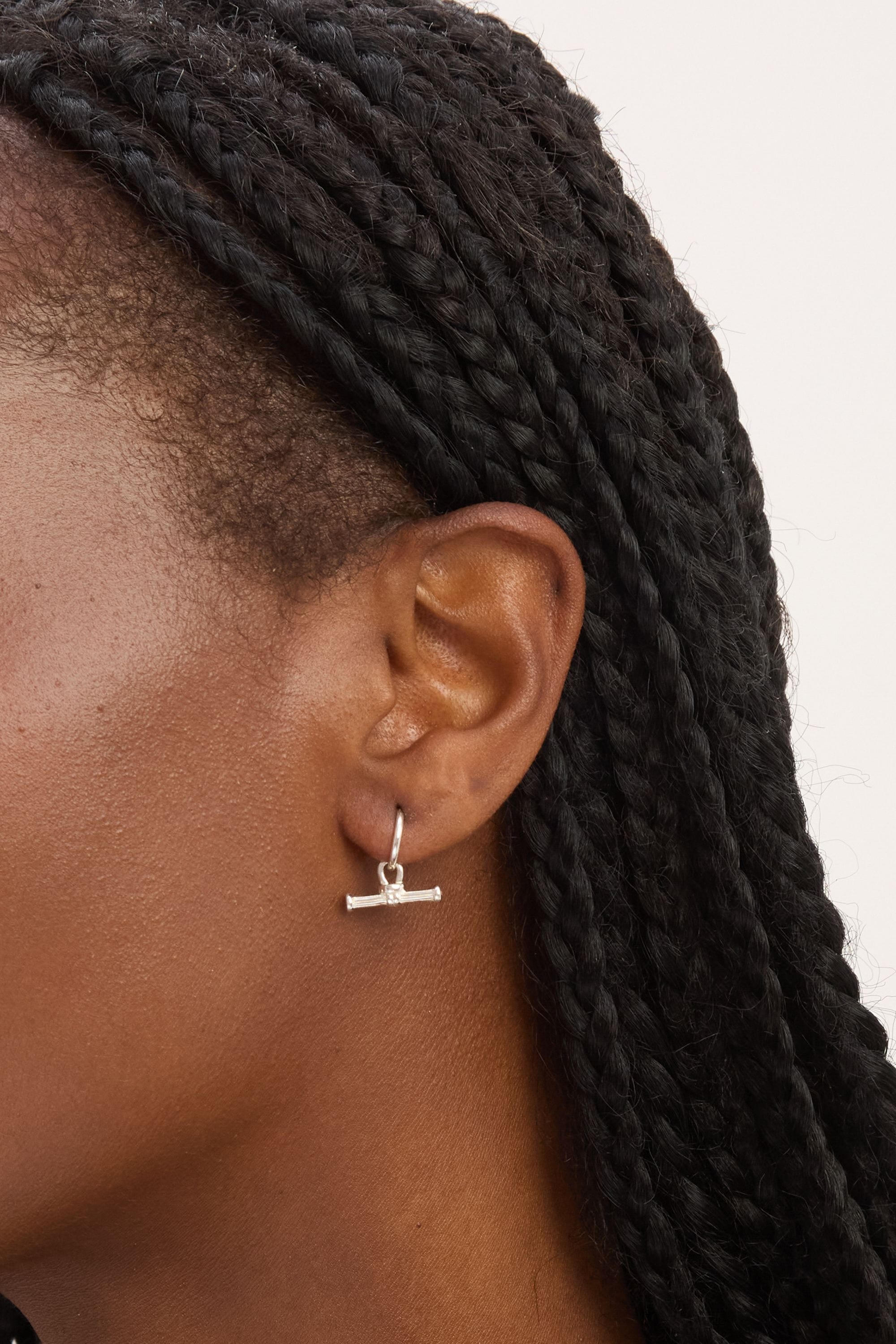 Simply Silver Sterling Silver 925 Polished Textured T Bar Hoop Earrings image 3