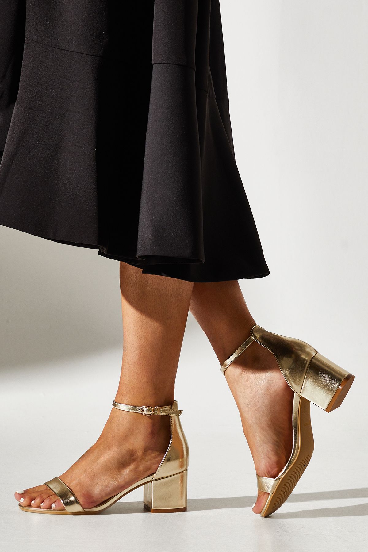 Coast Wide Fit Thelma Faux Leather Medium Block Heel Sandals Gold image 3