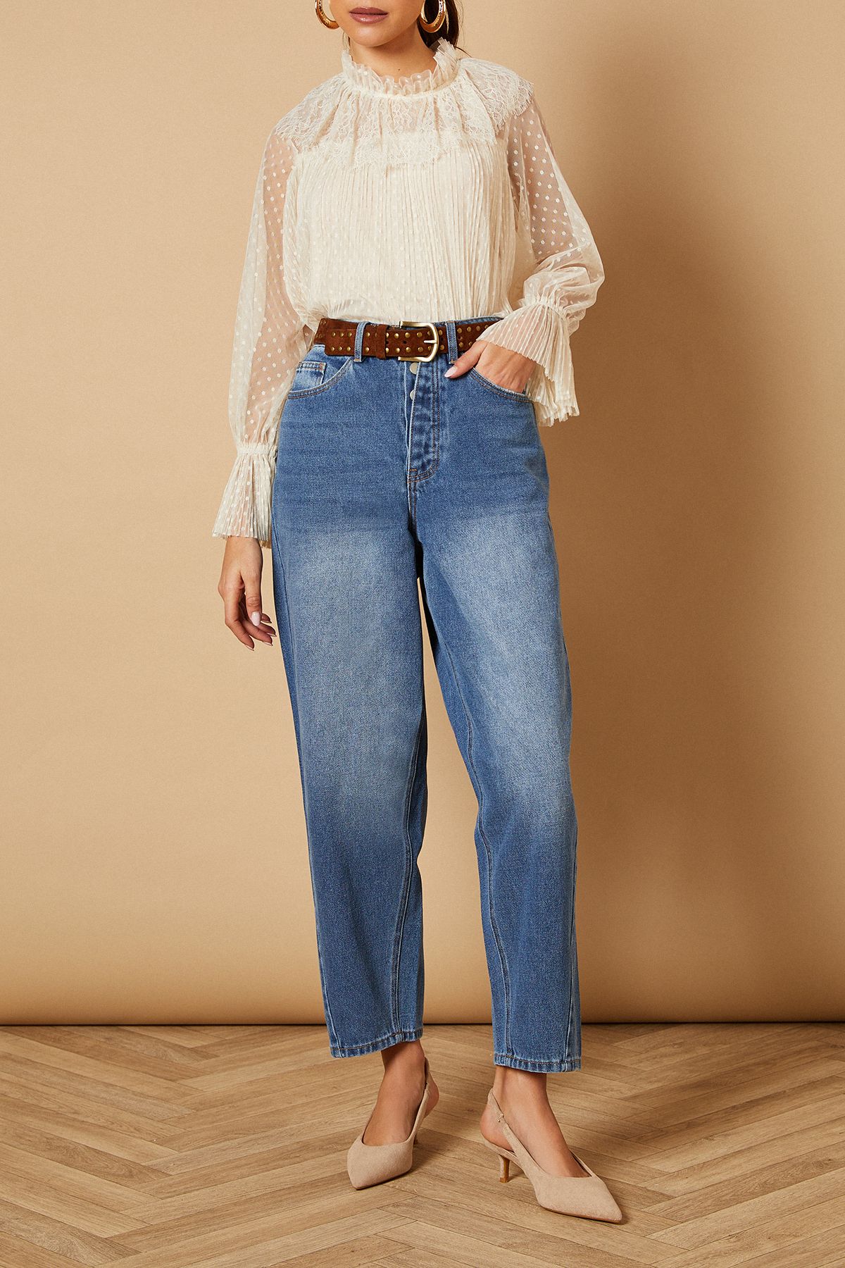 Oasis Adair Faux Suede Slingback Kitten Heel Court Shoes Beige image 1