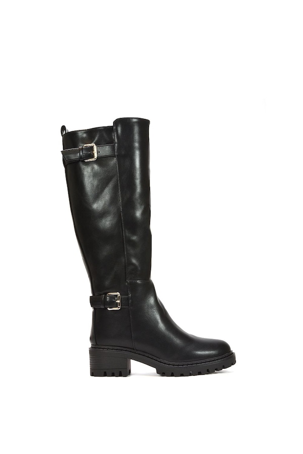 XY London 'Diana' Chunky Low Heel Knee High Biker Boots