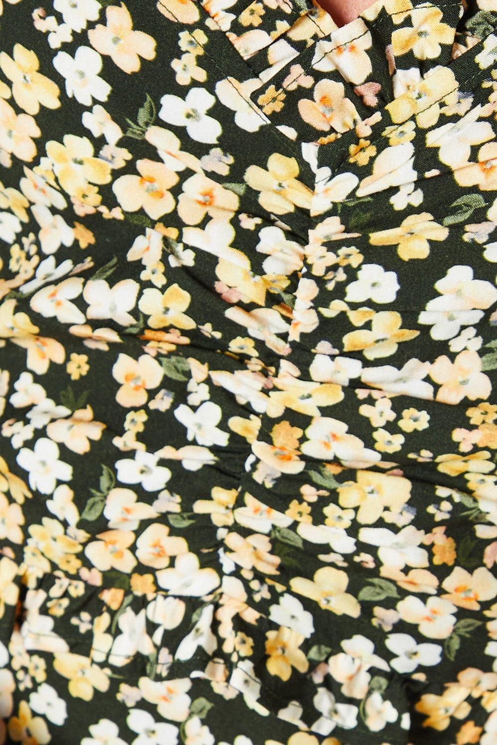 Dorothy Perkins Ditsy Puff Sleeve Ruched Font Midi Dress Black image 5