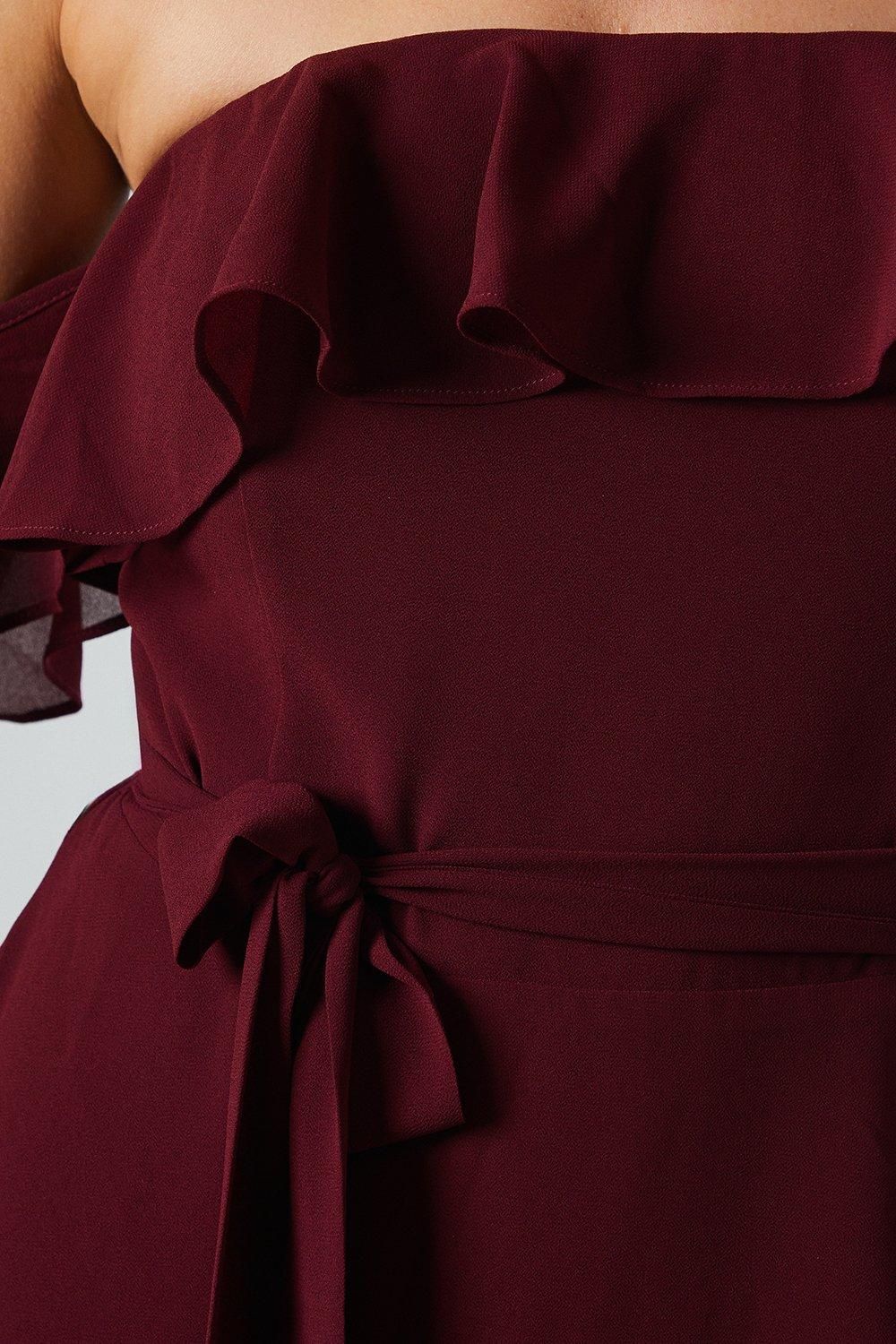 Oasis Bardot Tiered Georgette With Tie Detail Bridesmaid Dress Berry image 5