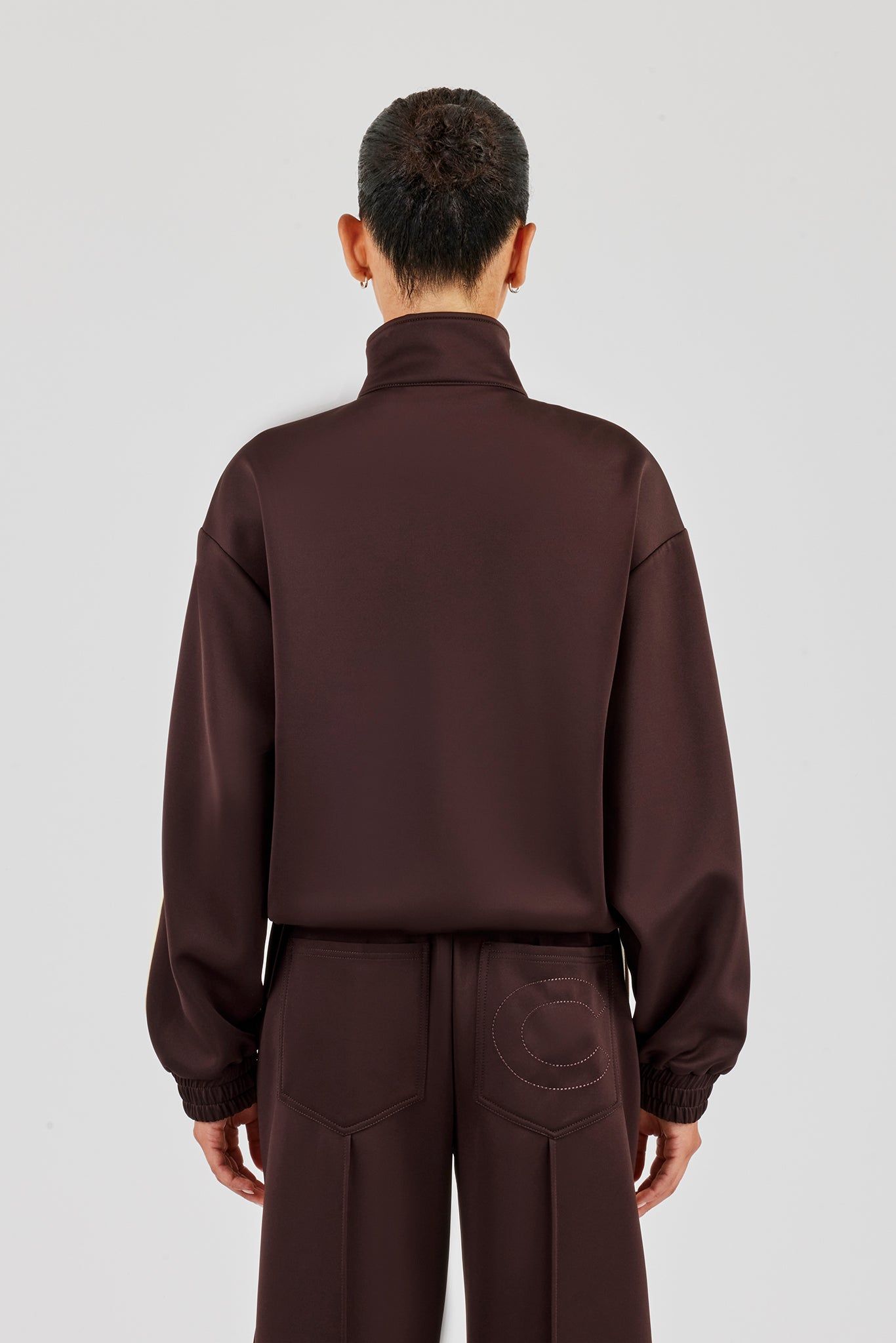 Cernucci Funnel Neck Taping Zip Through Track Jacket - Chocolate image 4