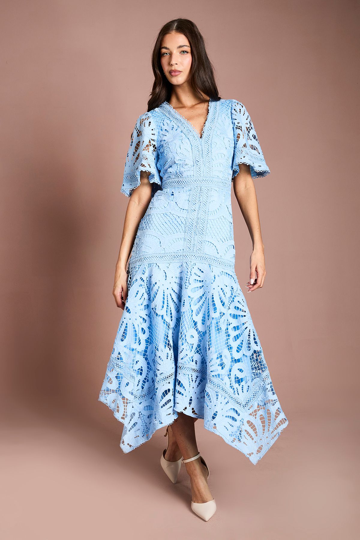 Coast Placement Lace Hanky Hem Dress Blue image 1