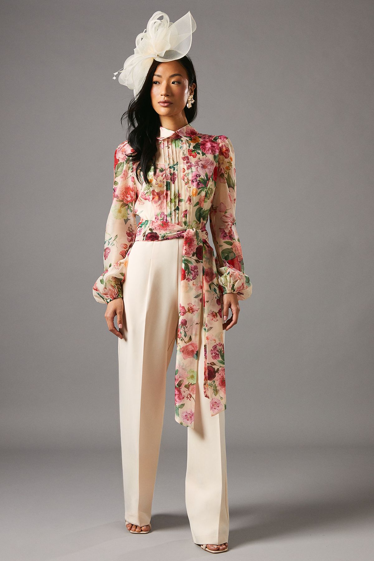 Coast Blouson Sleeve Pintuck Detail Wide Leg Jumpsuit Ivory image 1