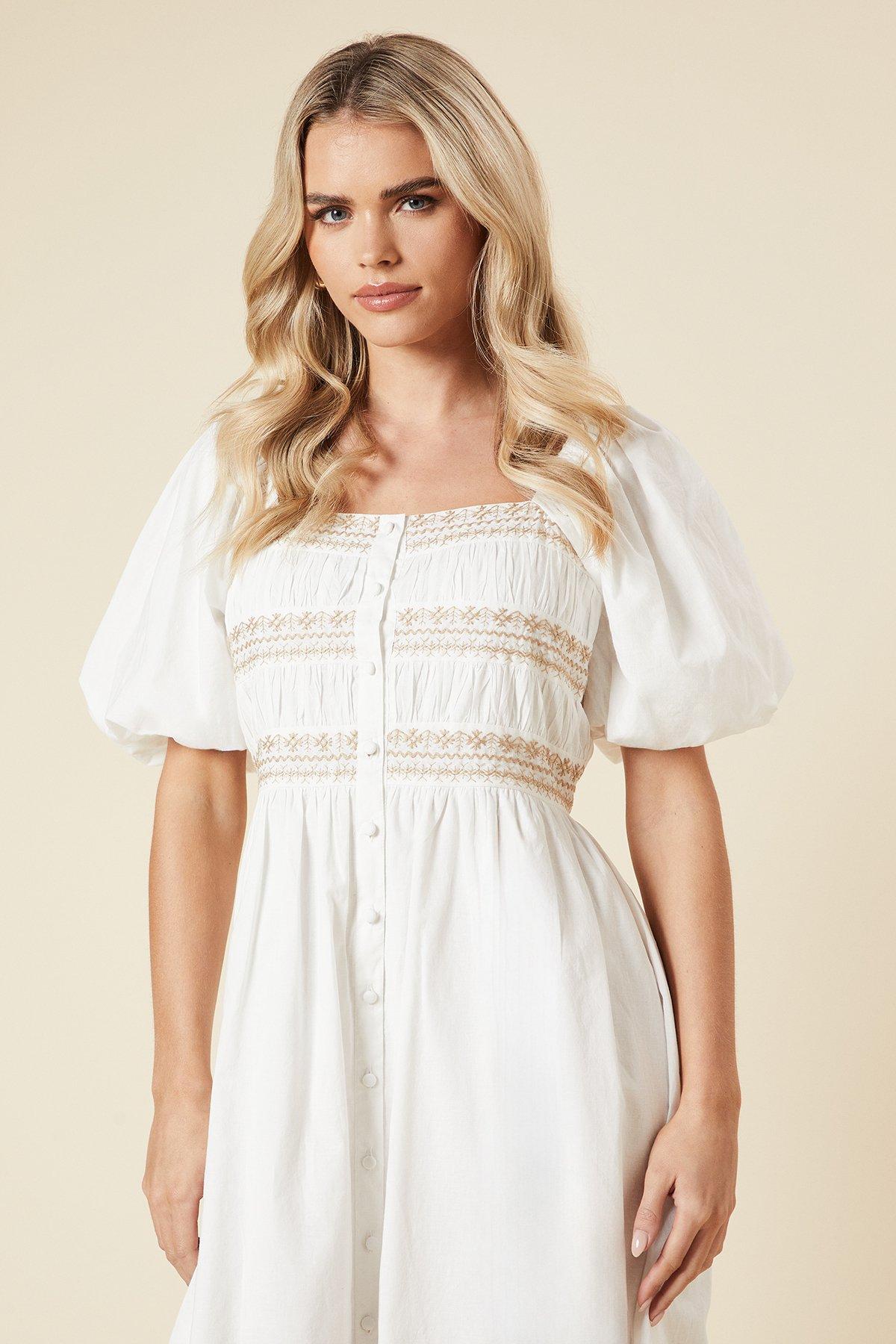 Dorothy Perkins Petite Embroidered Bust Button through Poplin Midi Dress Rust image 2