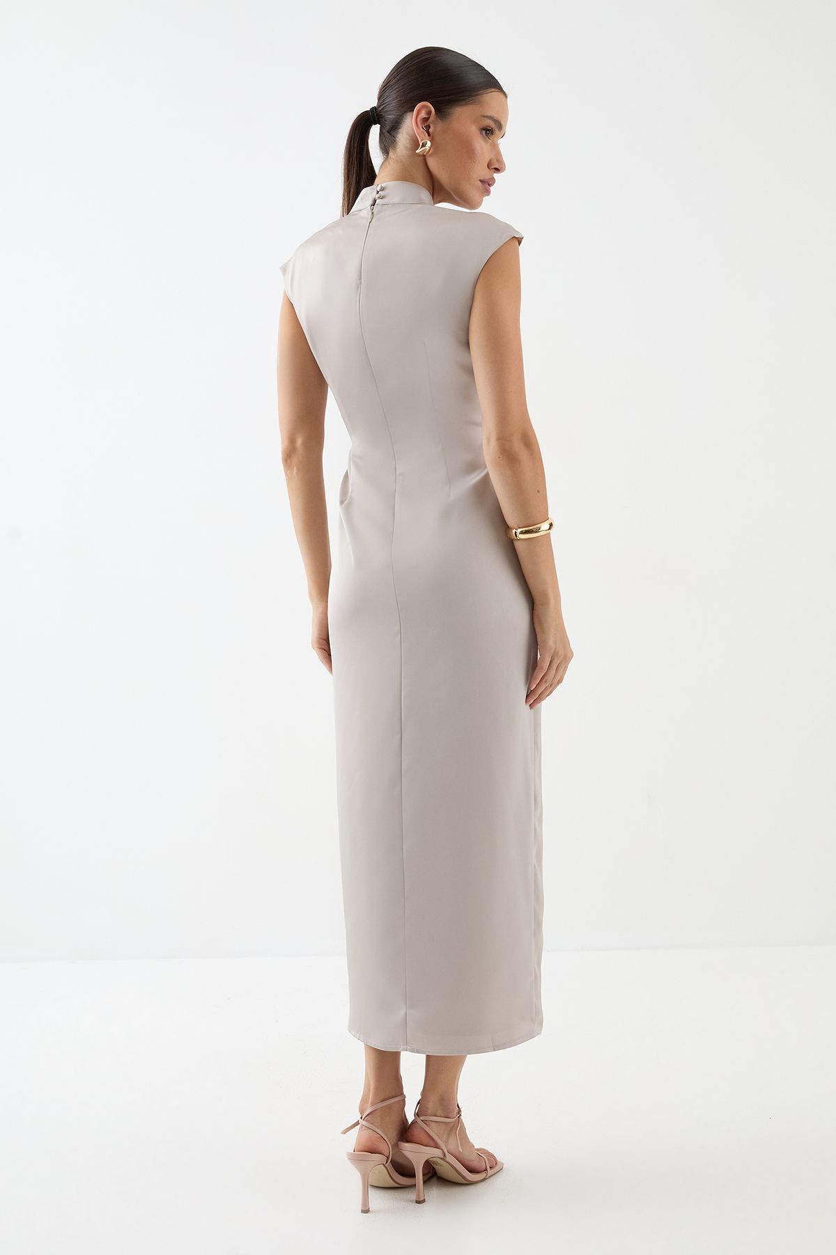 MissPap Drape Neck Detail Midi Dress Champagne image 3