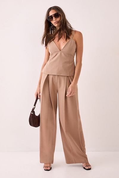 NastyGal Tailored Seam Detail Tie Back Strappy Top Taupe