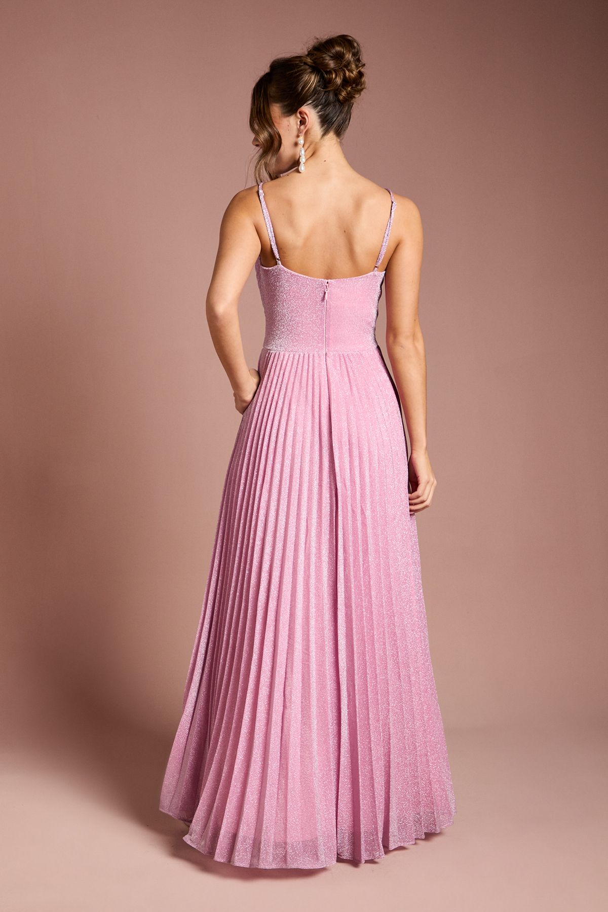 Coast V neck Cami Shimmer Pleated Maxi Dress Pink image 3