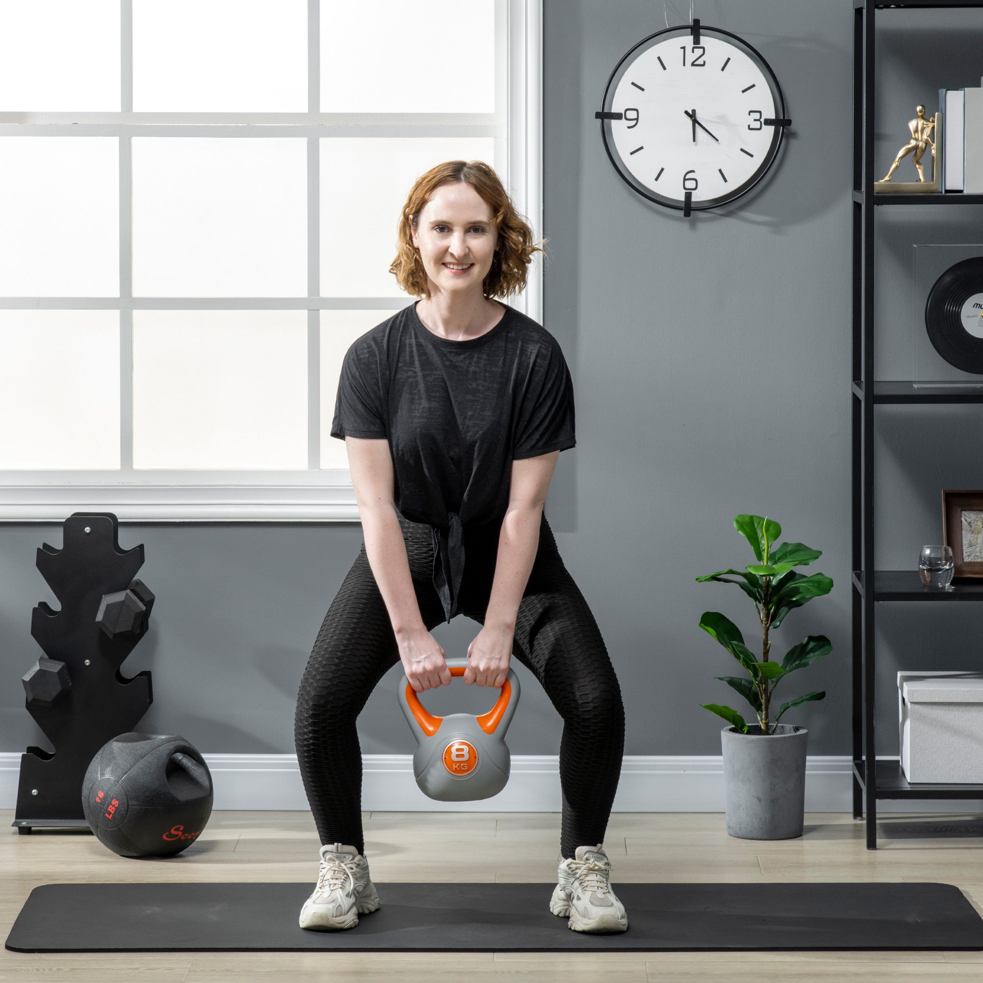 SPORTNOW 8kg Kettle Bell with Handle for Home Gym, Orange and Grey