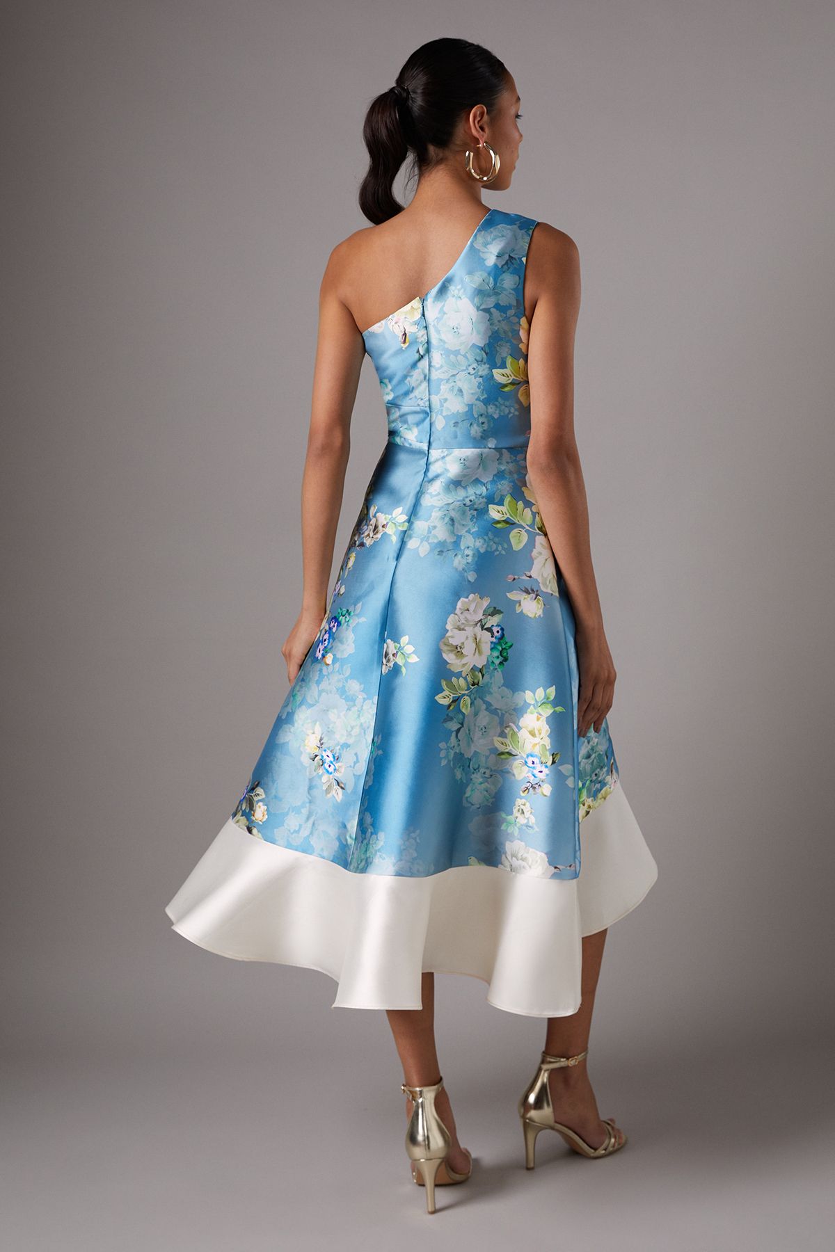 Coast One Shoulder Seam Detail Ruffle Midi Dress Light Blue image 3