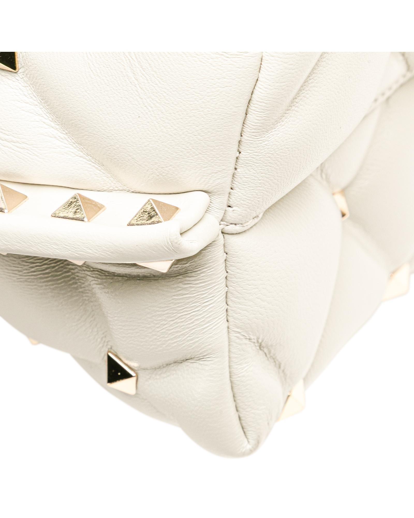 Valentino Preloved Roman Stud Shoulder Bag Quilted Leather Wo - White Satchel image 11