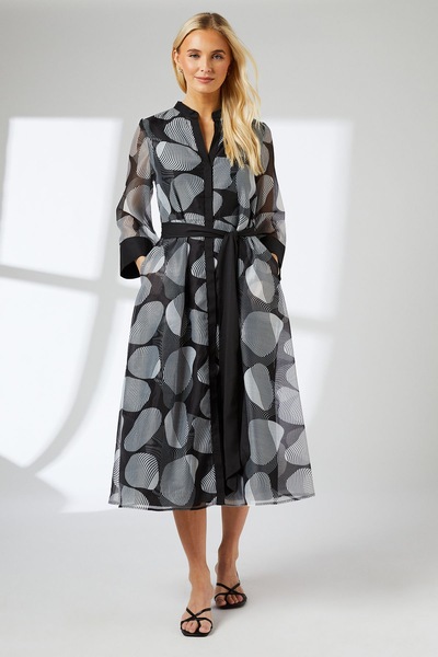 Principles Mono Belted Contrast Detail Collarless Shirt Dress Mono