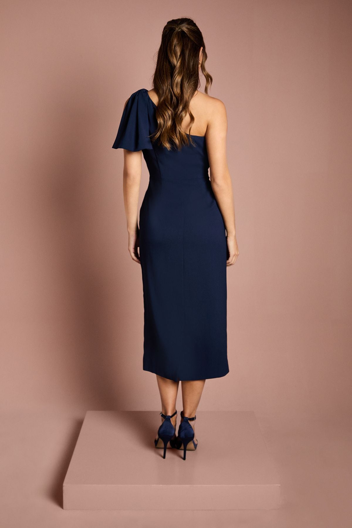 Coast Bow One Shoulder Midi Bridesmaid Dress Navy image 3