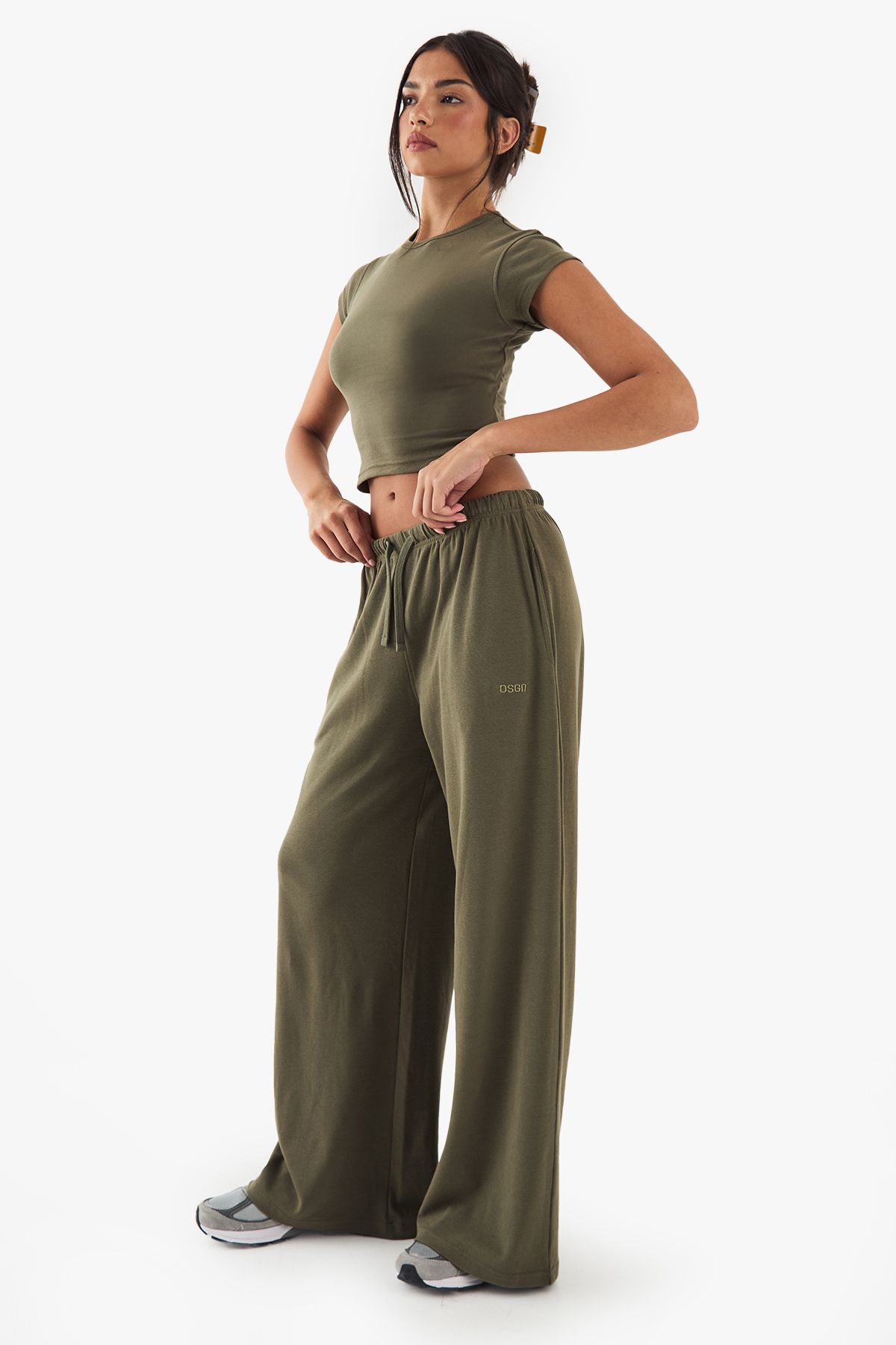 DSGN Studio DSGN Studio Embroidered Rib Wide Leg Trouser Washed Khaki image 3