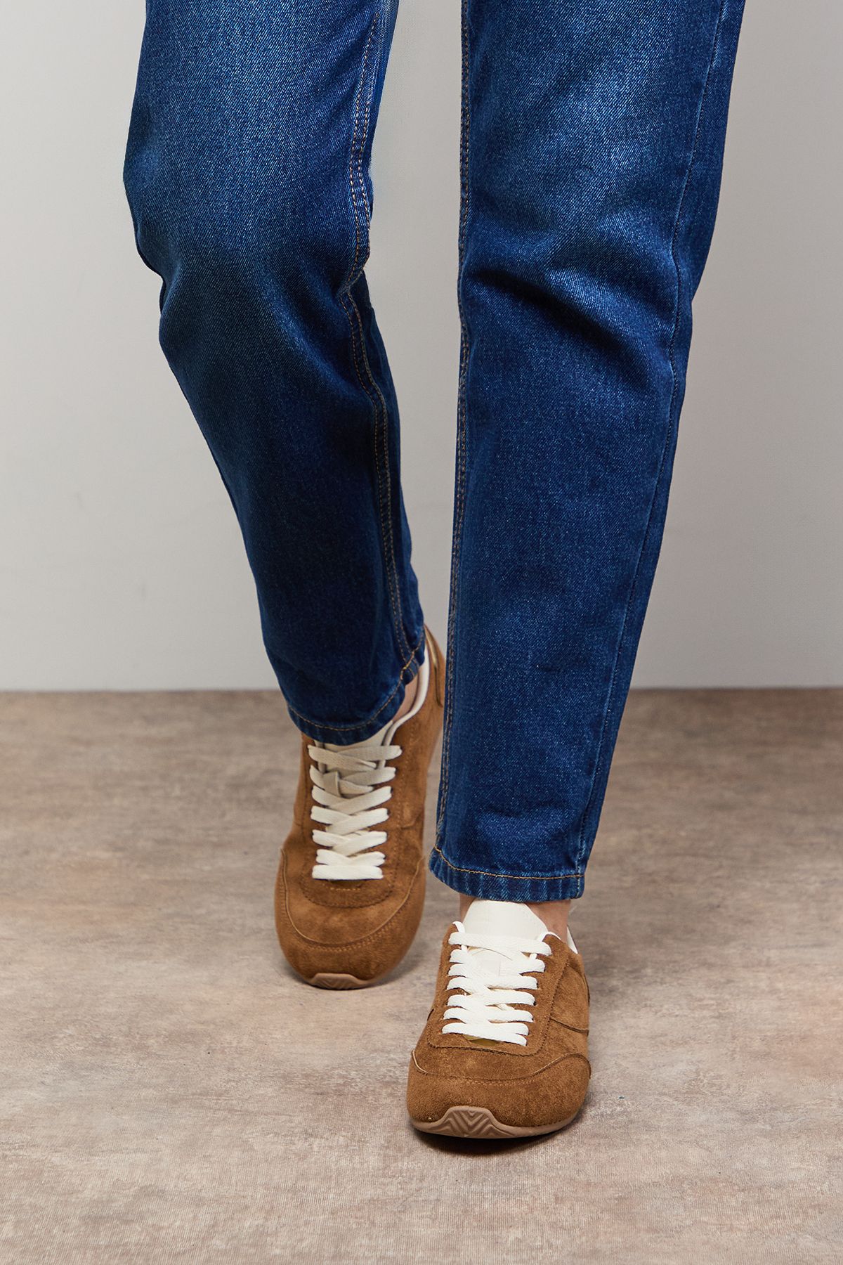 Oasis Jenny Faux Suede Lace Up Trainers Beige image 3