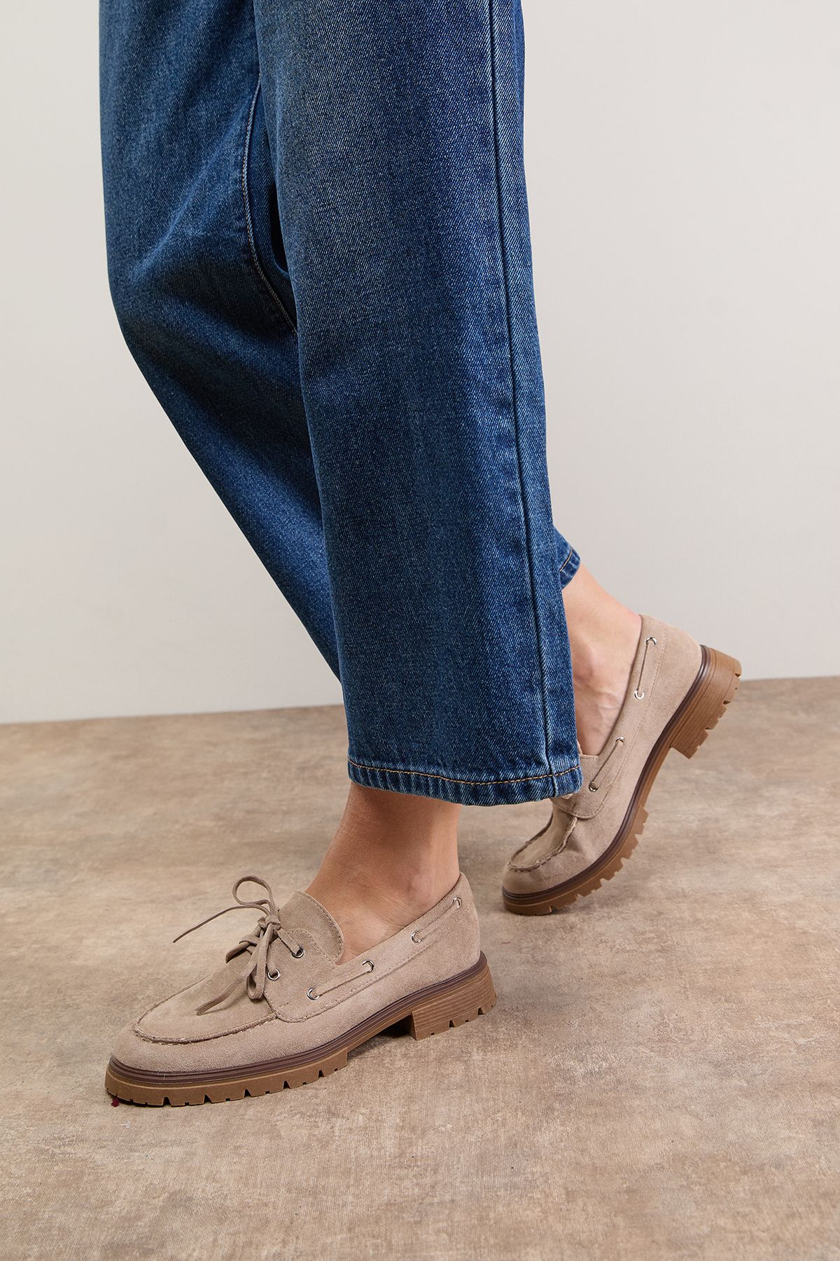 Oasis Claire Faux Suede Chunky Boat Shoes Taupe image 1