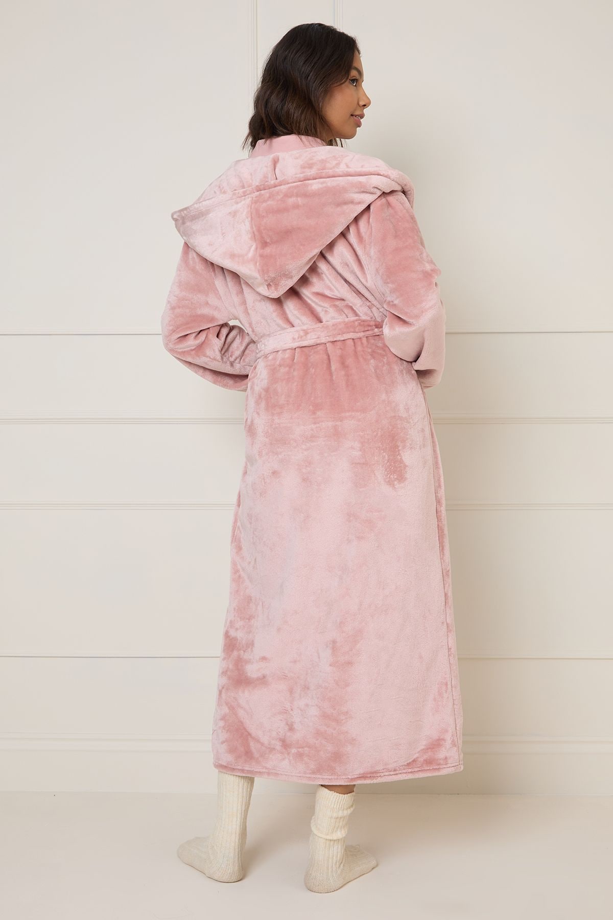 Dorothy Perkins Velour Hooded Dressing Gown Pink image 3