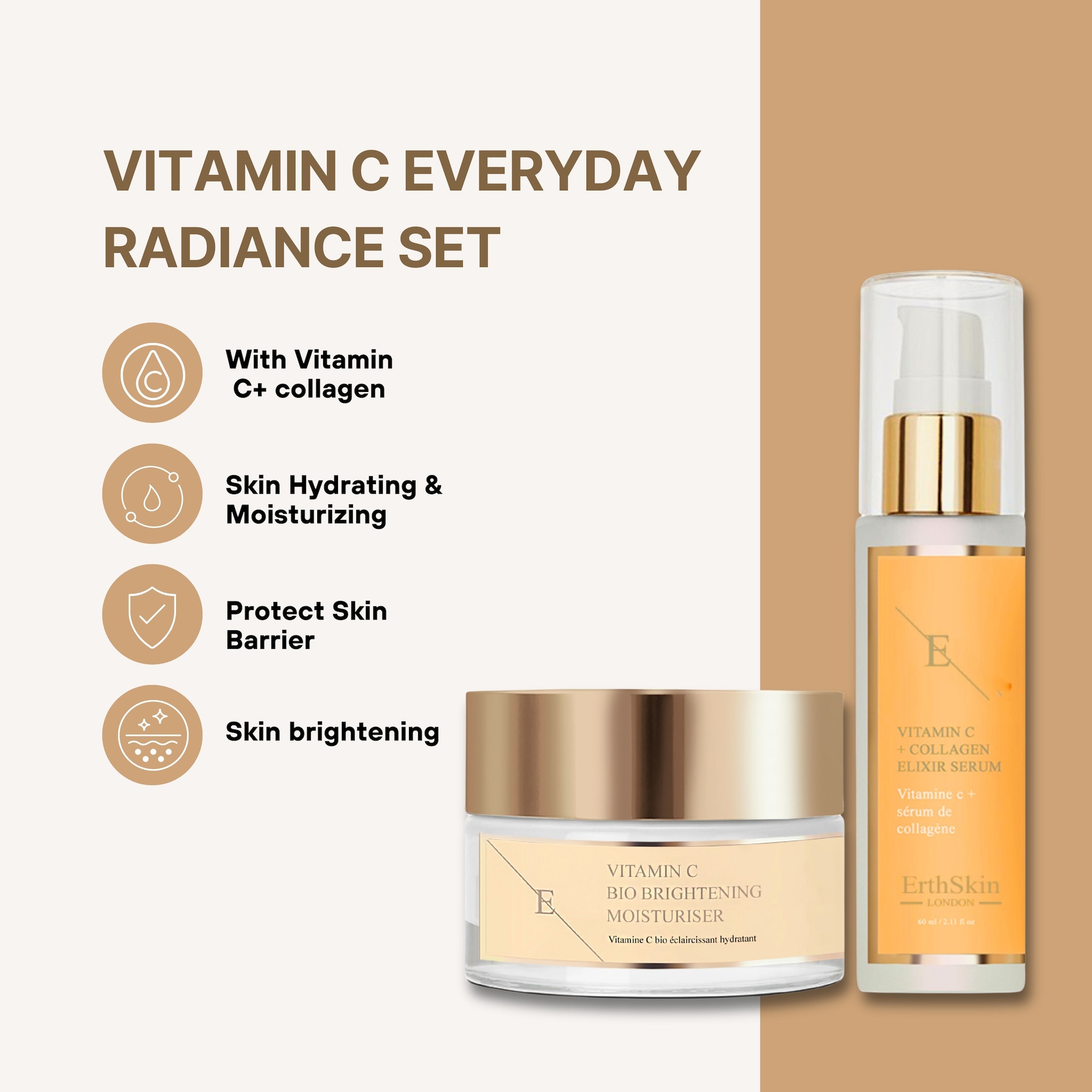 Erth Skin London Vitamin C Serum 60ml + Vitamin C Brightening Moisturizer 50ml image 2
