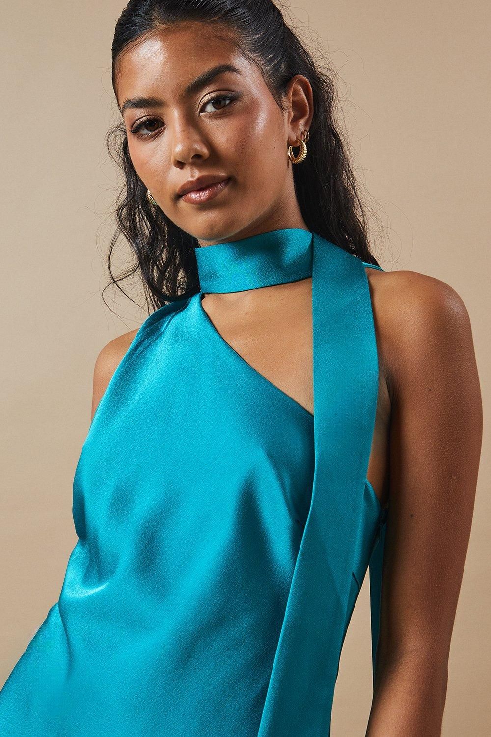 Oasis Petite Occasion Tie Bias Maxi Dress Teal image 4