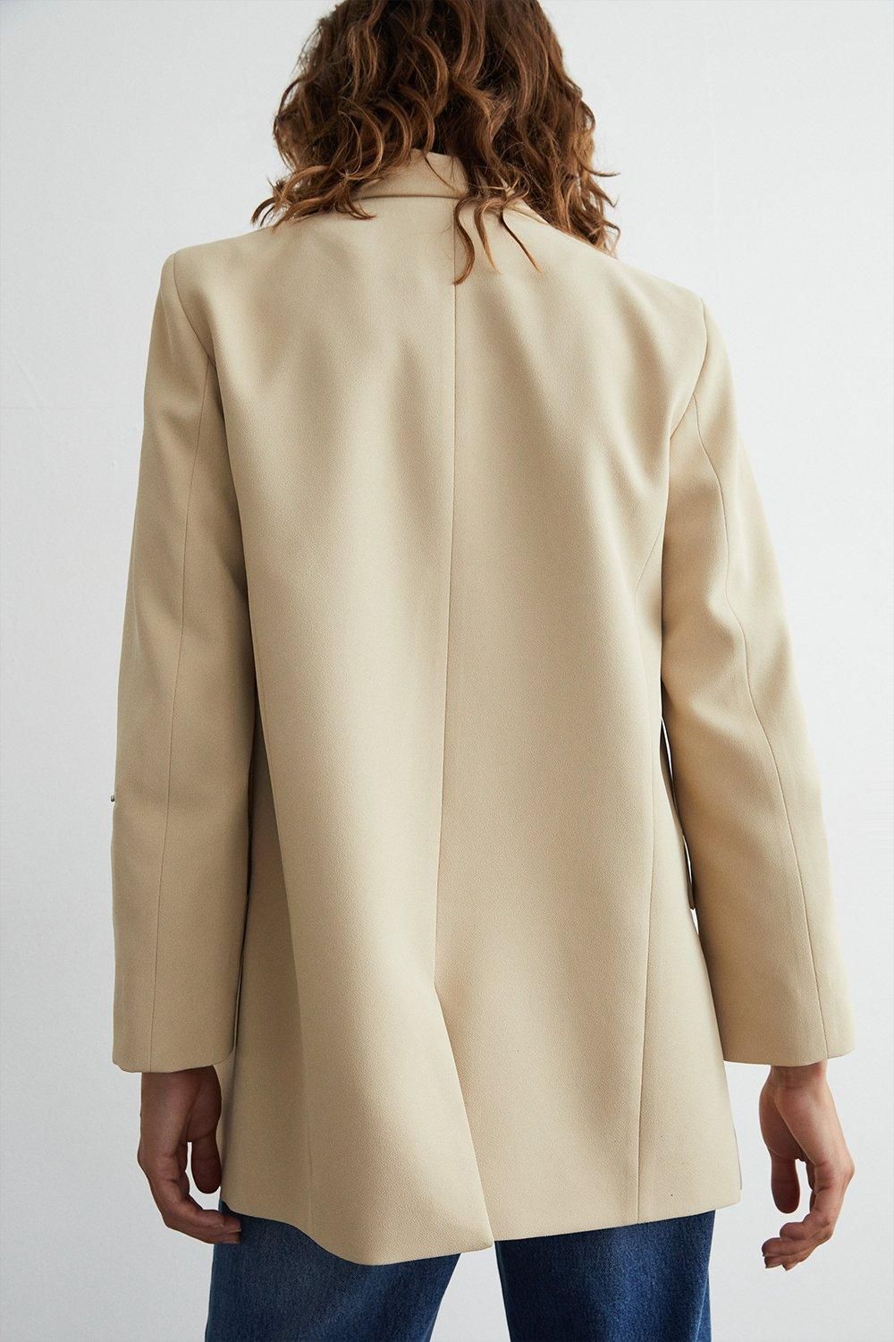 Warehouse Relaxed Roll Sleeve Edge To Edge Blazer Neutral image 3