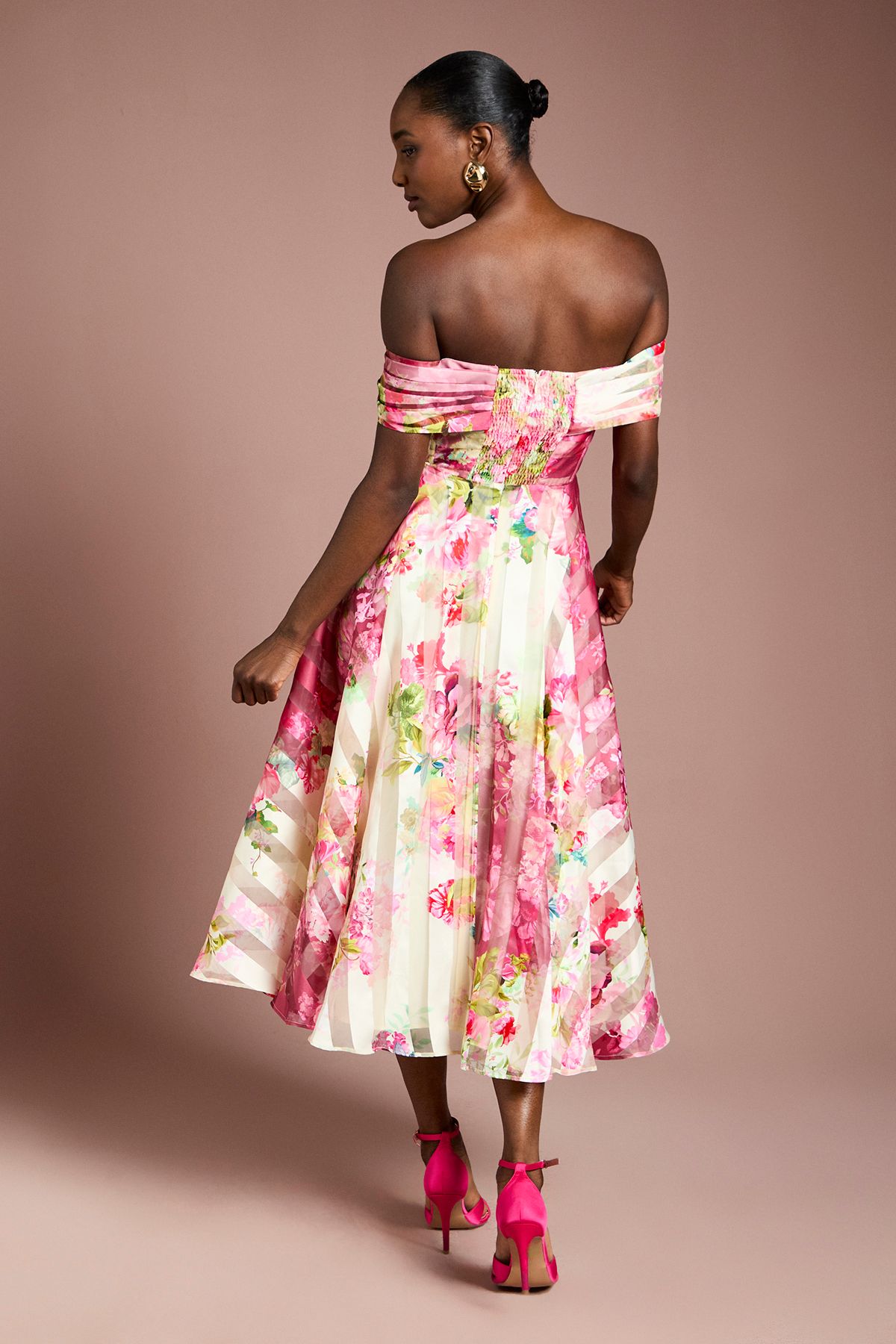 Coast Stripe Organza Pleat Top Midi Dress Ivory image 3