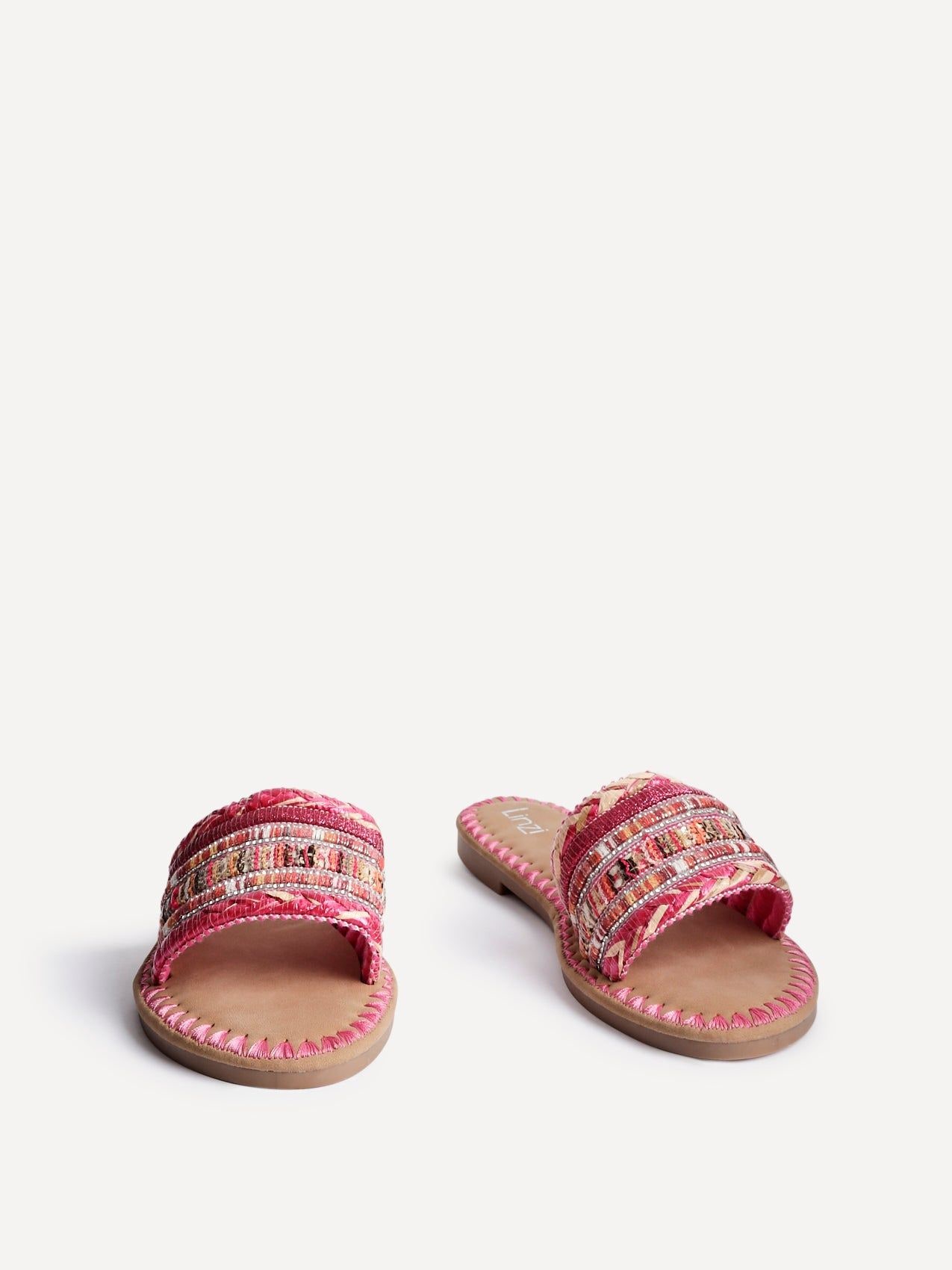Linzi Carel Pink Woven Embellished Flat Sandals image 3