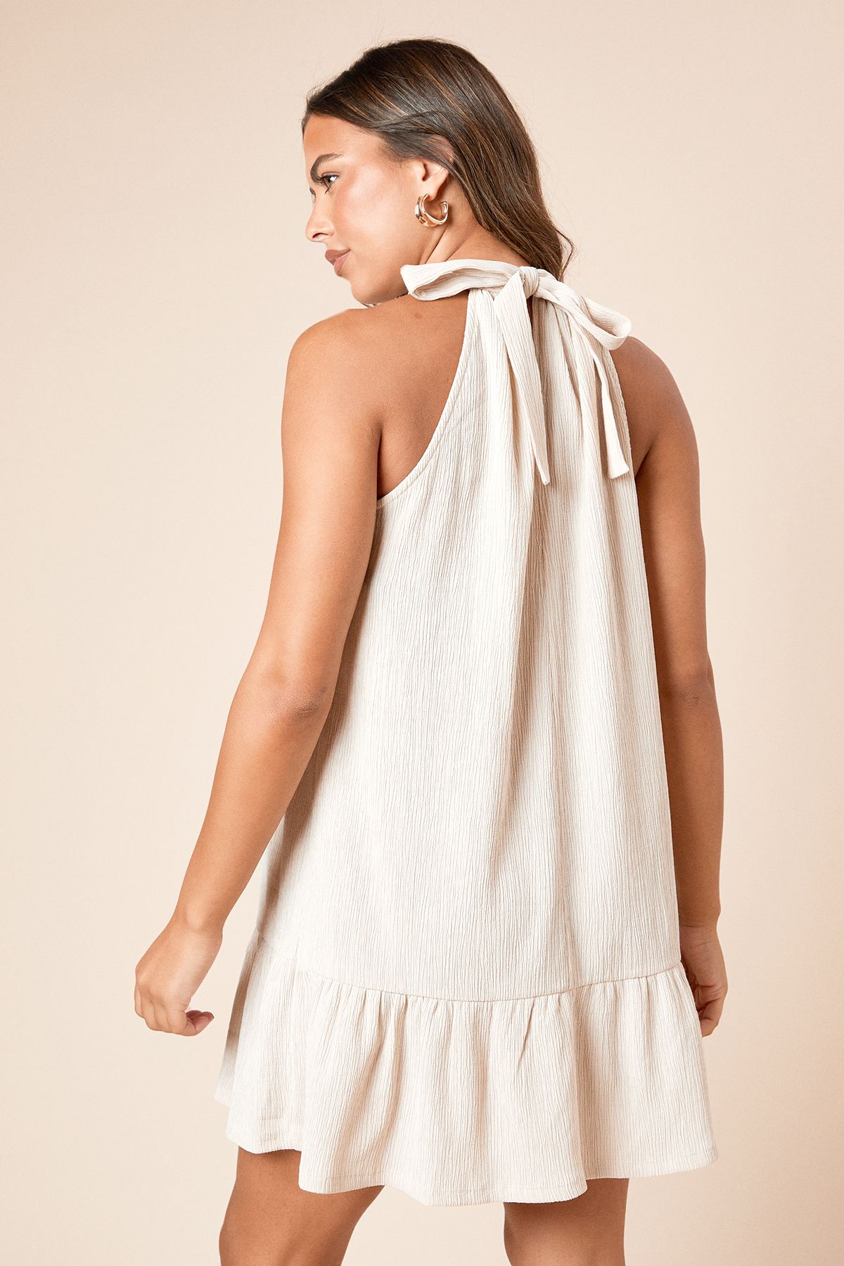 Dorothy Perkins Halterneck Tie Back Jersey Mini Dress Stone image 4