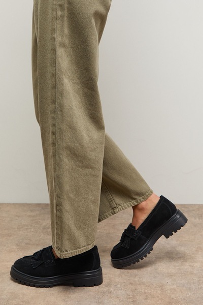 Oasis Brooker Suede Tassel Chunky Loafers Natural Black