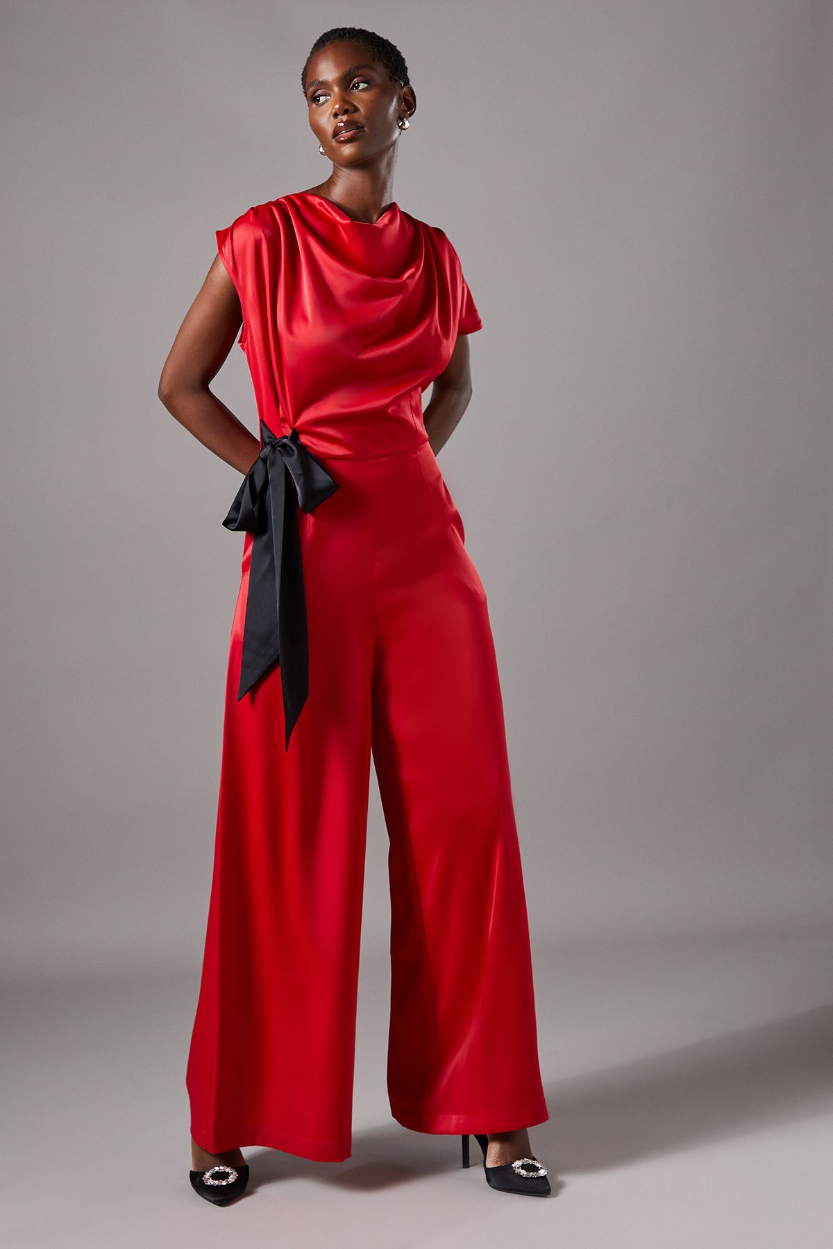 Coast Tie Side Satin Drape Wide Leg Jumpsuit Red image 1
