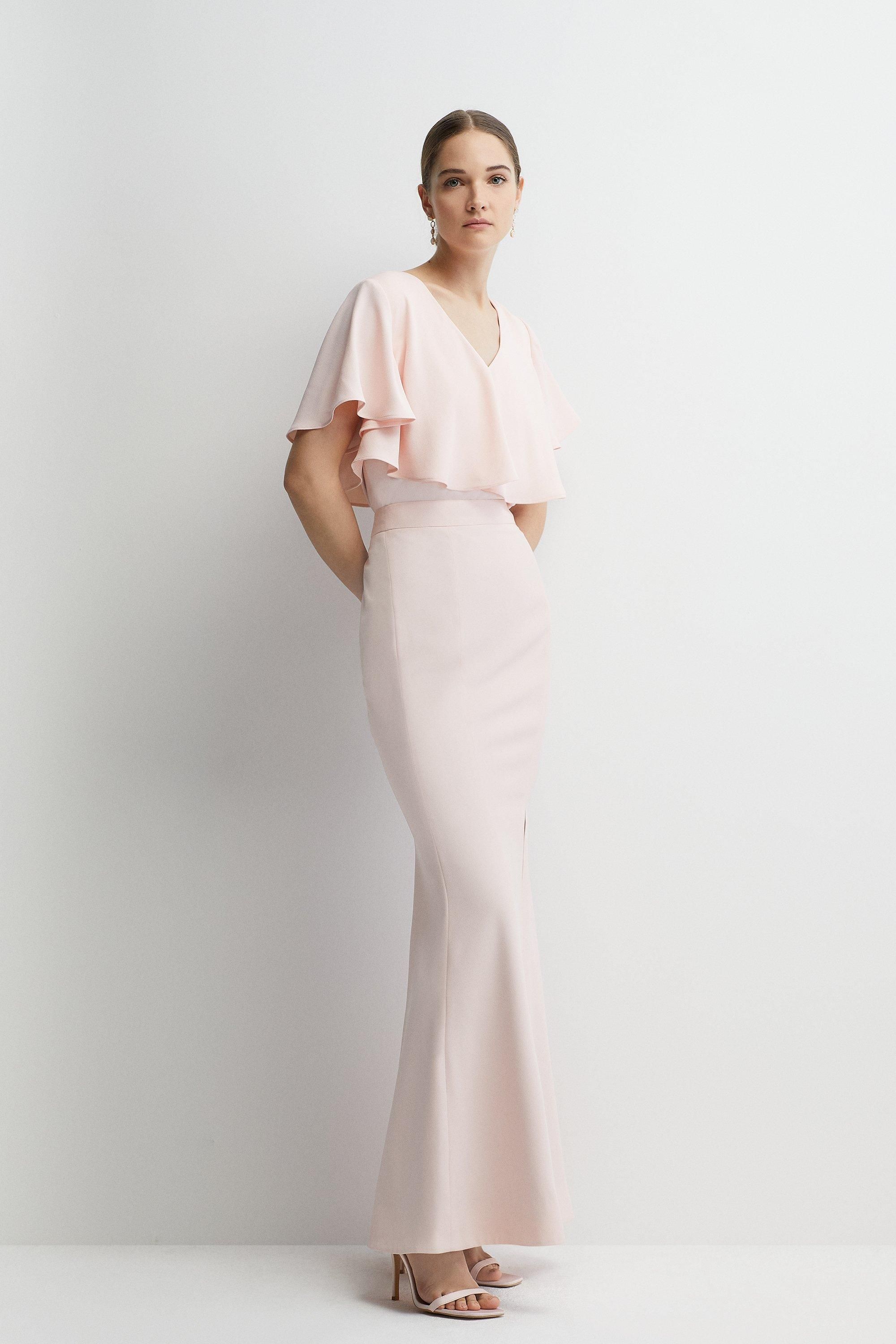 Coast Satin Back Crepe Tailored Fishtail Bridesmaids Maxi Skirt Blush image 2