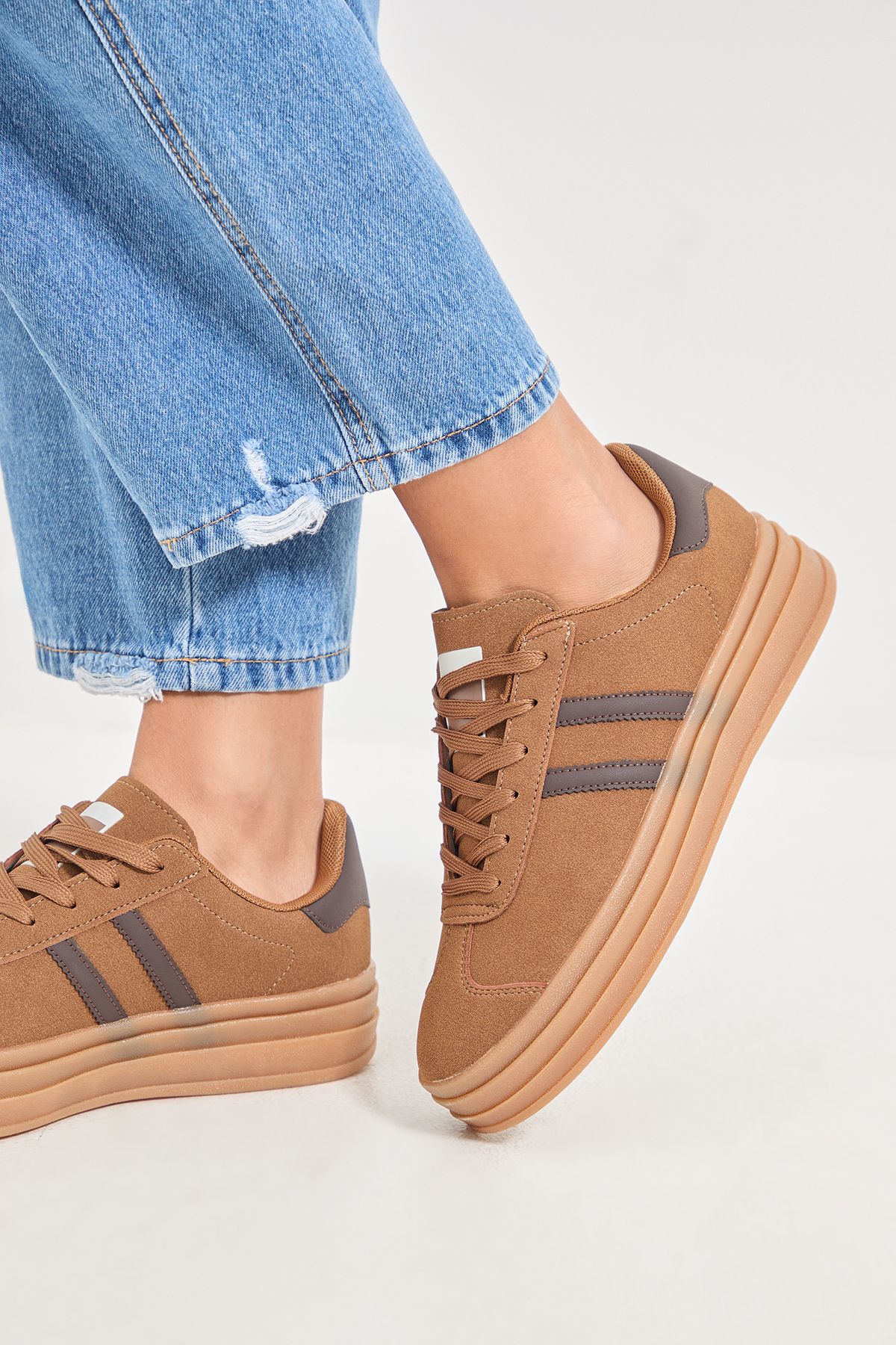 Oasis Isla Faux Suede Lace Up Platform Trainers Brown image 4