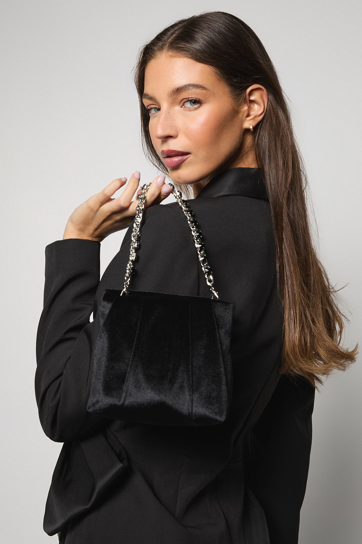 Coast Velvet Jewelled Handle Grab Bag Black image 2