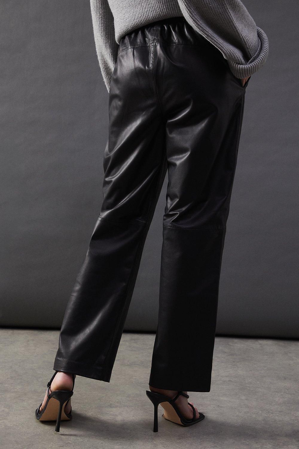 Warehouse Real Leather Straight Leg Jogger Black image 3