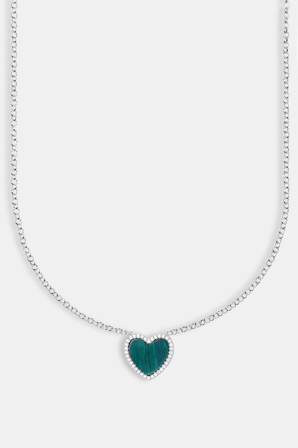 Cernucci Green Malachite Heart Necklace - White