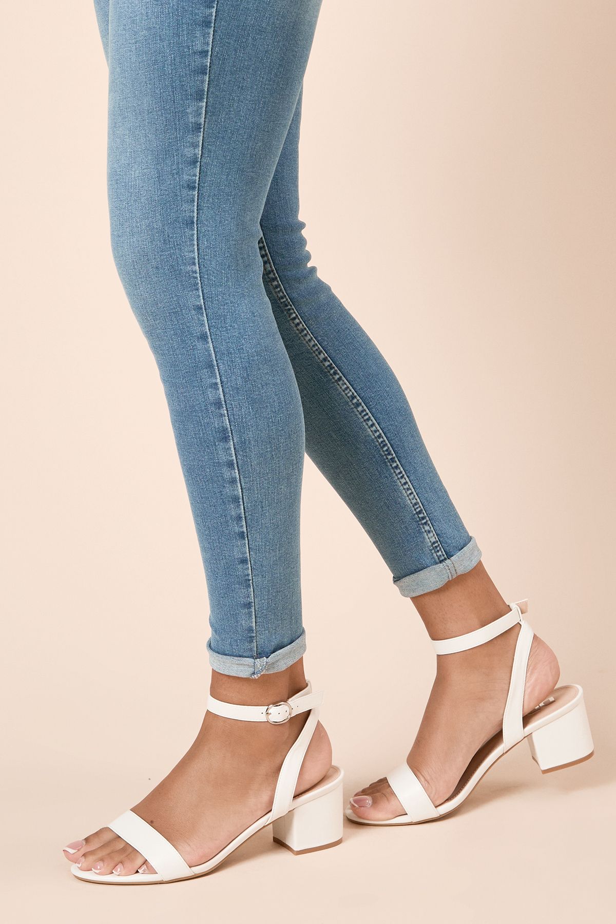 Dorothy Perkins Wide Fit Tommi Barely There Mid Block Heel Sandals White image 3