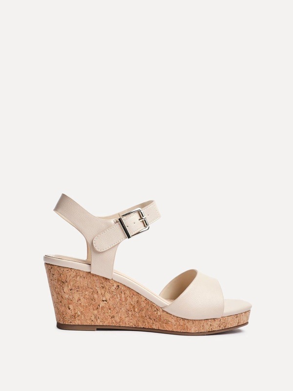 Linzi Sierra Nude Faux Leather Cork Platform Wedge
