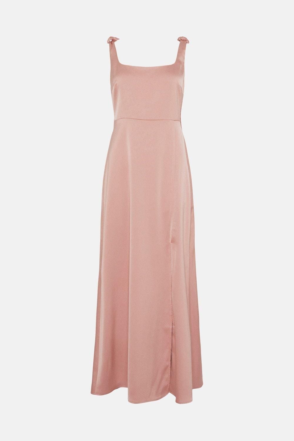 Oasis Oasis by Coast Satin Tie Shoulder Midi Bridesmaid Dress Dusky Pink image 4