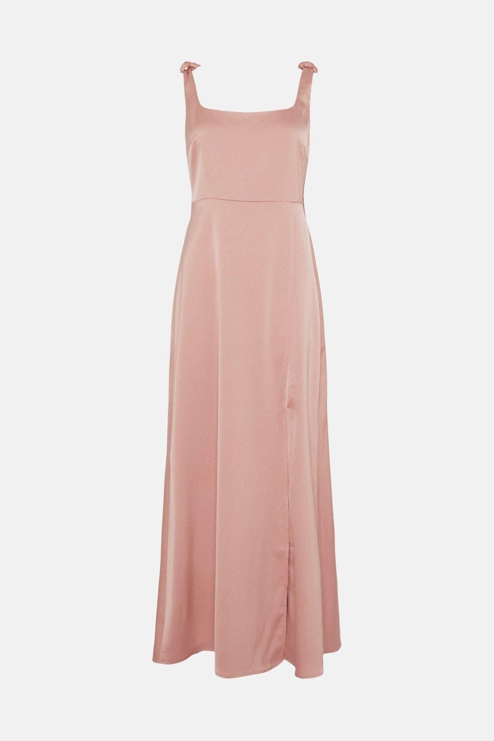 Oasis Oasis by Coast Satin Tie Shoulder Midi Bridesmaid Dress Dusky Pink image 4