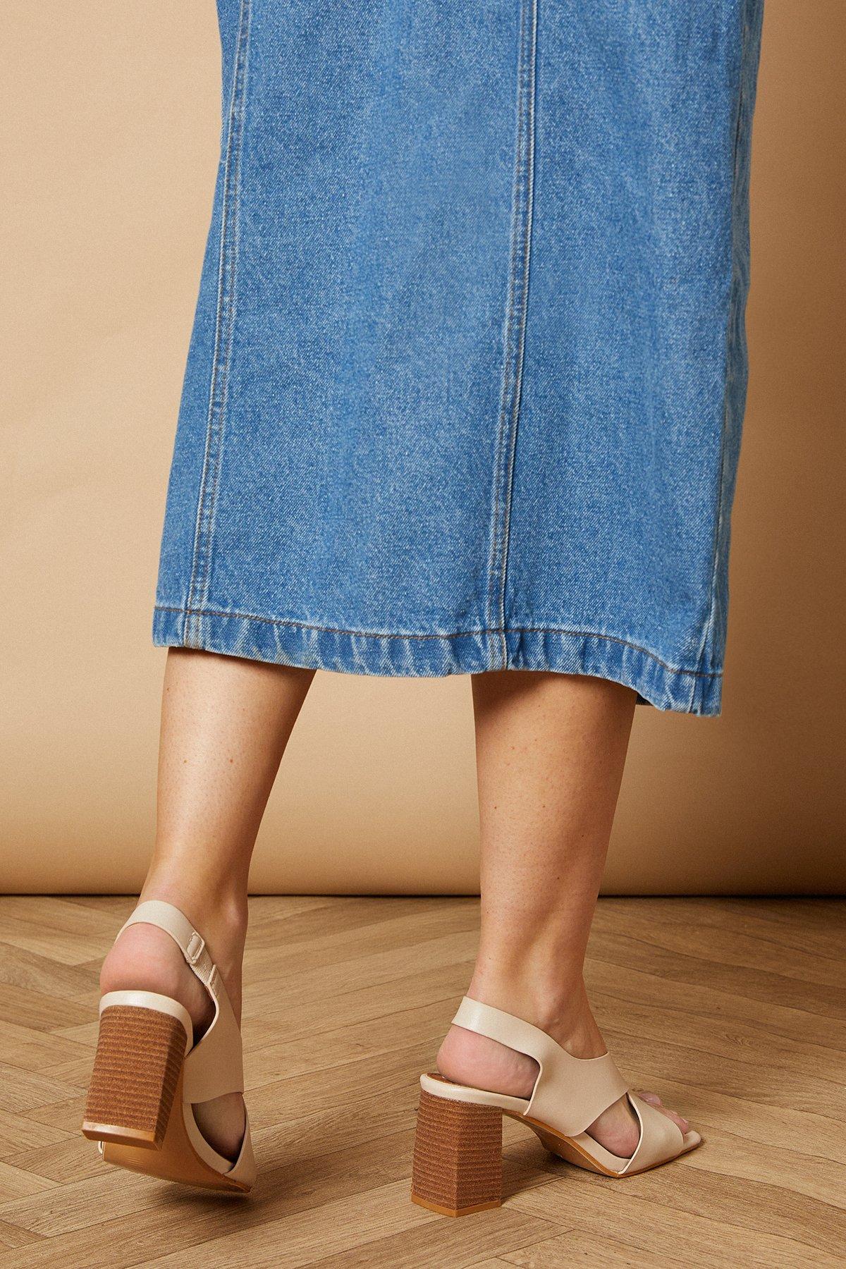 Oasis Skye Faux Leather Cross Strap Slingback Block Heel Sandals Bone image 4