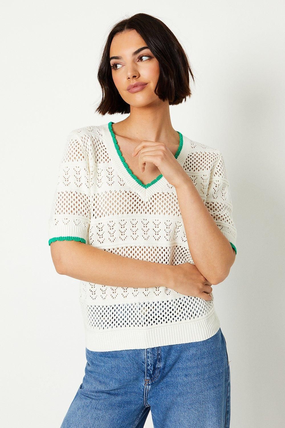 Oasis Pointelle Tipped Edge Knitted Top Ivory image 1