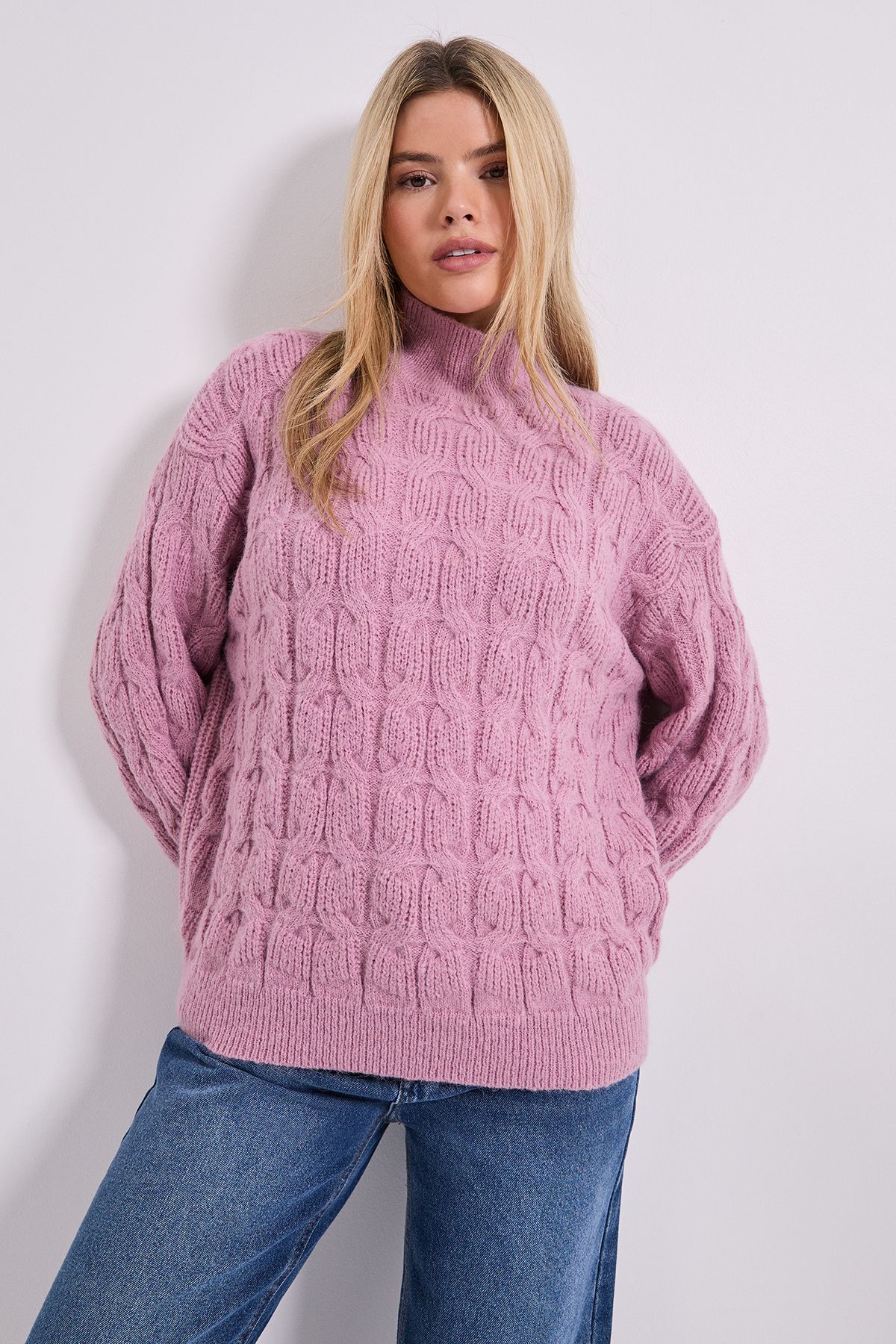 Dorothy Perkins Cable Roll Neck Jumper Blushed Pink image 1