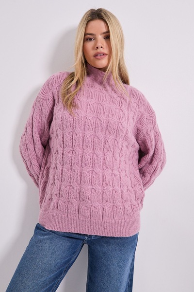 Dorothy Perkins Cable Roll Neck Jumper Blushed Pink