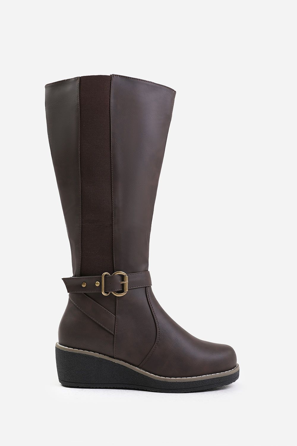 Where's That From 'Ayleen' Wide Calf Wedge Heel Knee High Boots With Elastic Panel image 2