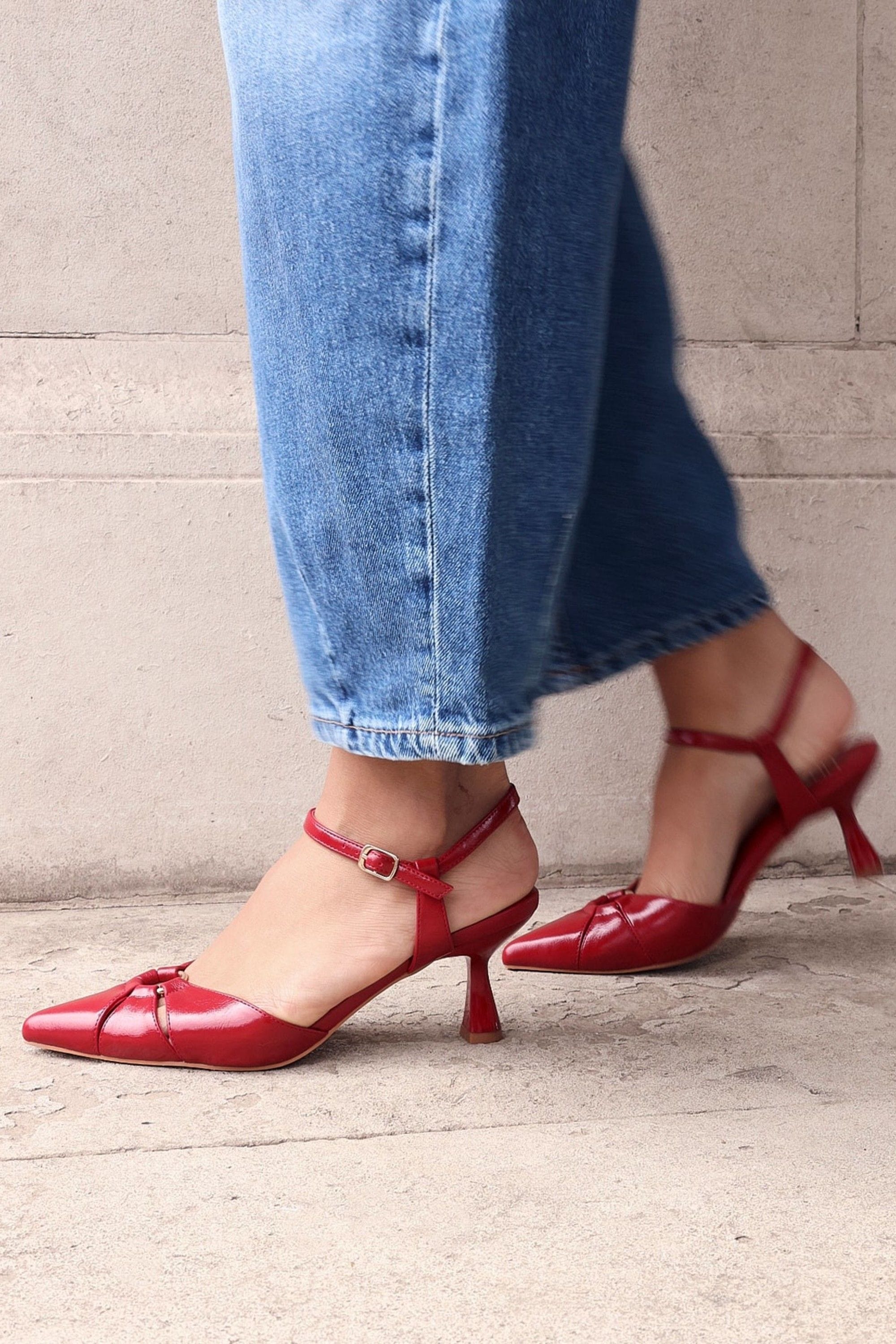 Linzi Pivot Red Faux Leather Stiletto Court Heel image 6