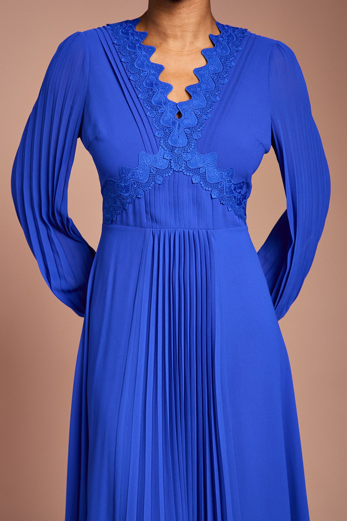 Coast Pleat Detail Lace Trim Maxi Dress Cobalt image 4